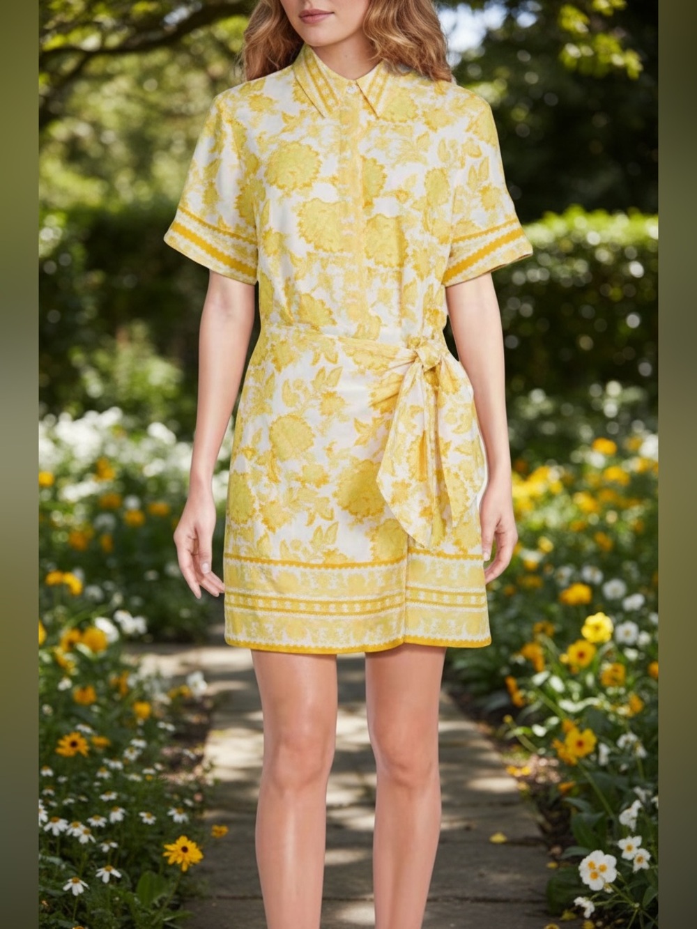 NWT Alex Marie Sz 8 Millie Floral Short Sleeve Wrap Dress Yellow & White - Picture 2 of 5